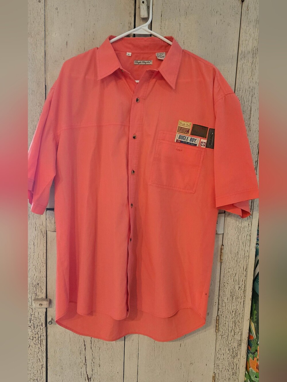 Vintage Bugle Boy Co. Coral Button-Up Shirt Men's XL Y2K Short Sleeve Pocket